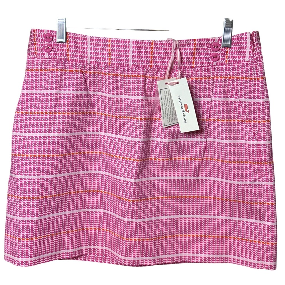 Vineyard Vines Womens Whale Stripe Skirt Rhododendron Pink Orange Mini Sz 8 NEW